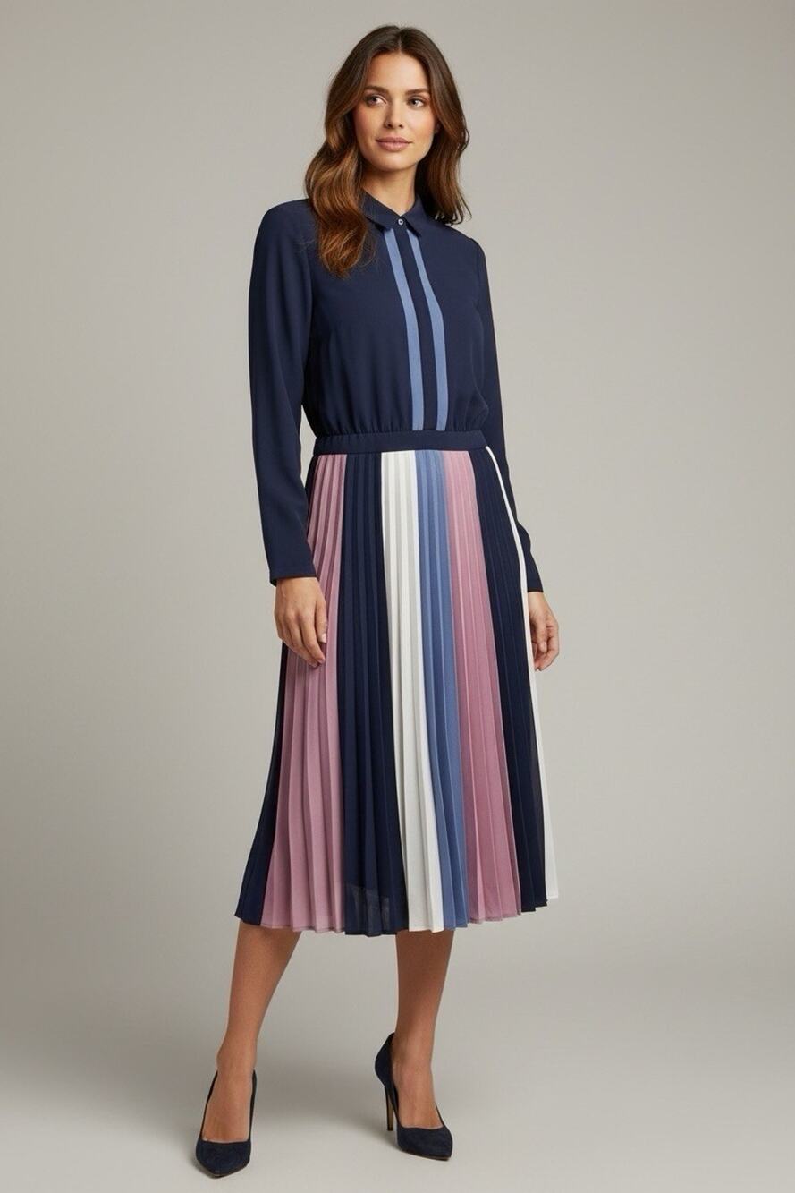 Adelyn Rae Dress Womens Medium Blue Pink White Long Sleeved Dress Modest